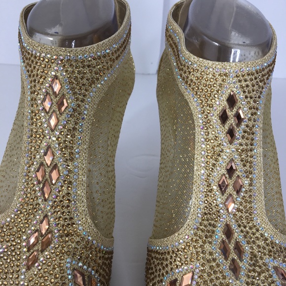 Pierre Dumas Gold Mesh heels with rhinestones - Picture 2 of 10
